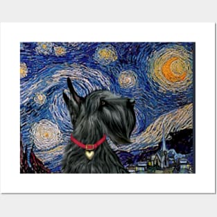 Starry Night Adapted to Include a Black Scottish Terrier Posters and Art